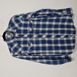 Rafter Men's Blue Gray Plaid Western Cowboy Pearl Button Down Shirt Size M